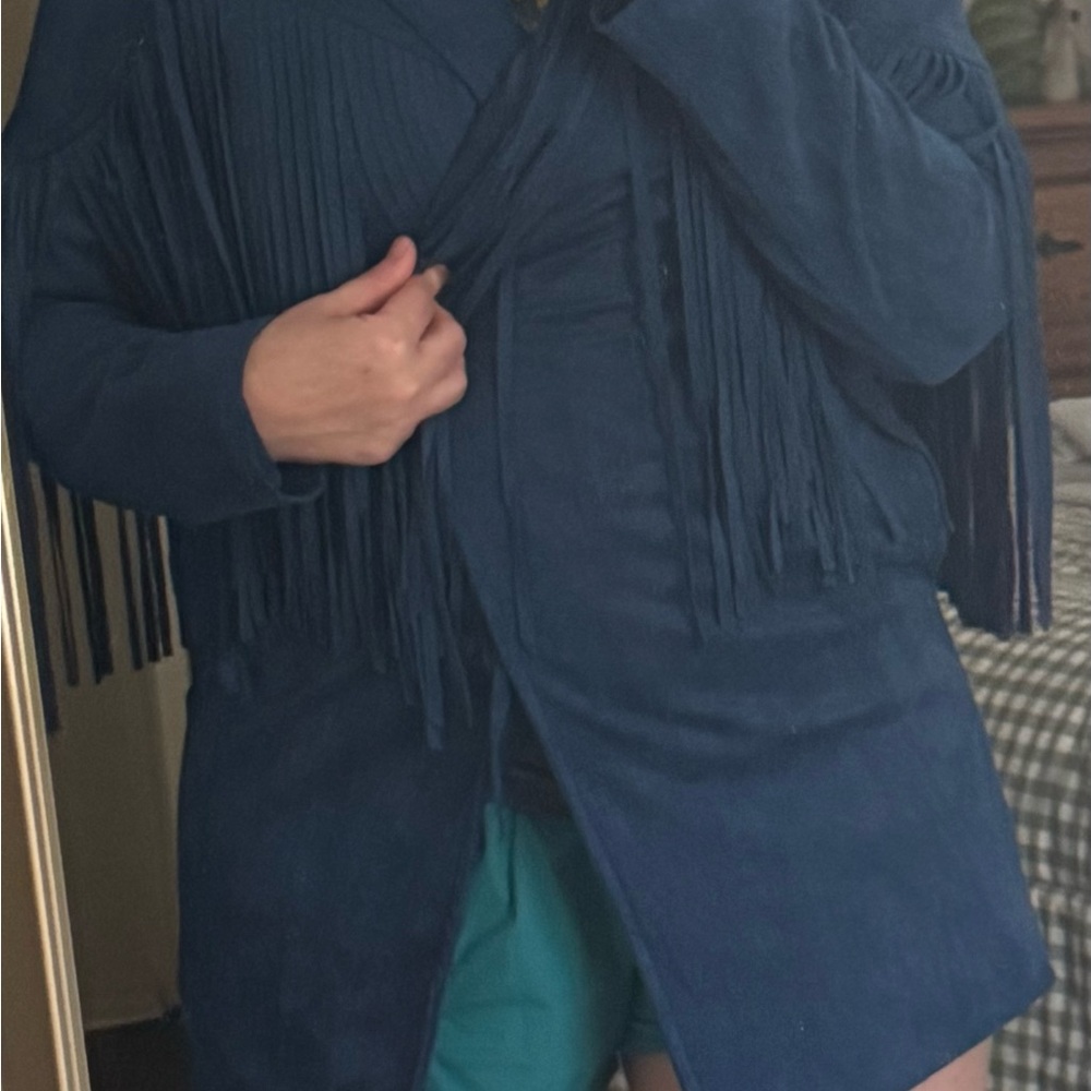 Fringe Faux Suede Jacket - Blue - Picture 6 of 6